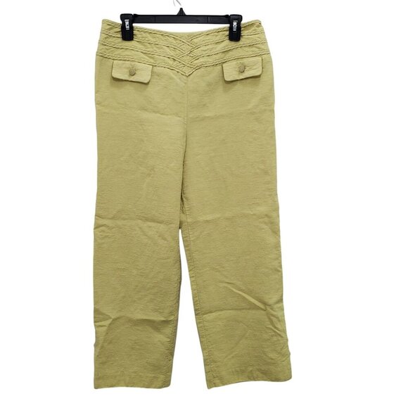NueVa Woman's Vintage Neon‎ Yellow Linen Blend Cropped Lagenlook Pants Size 14 - Picture 1 of 8